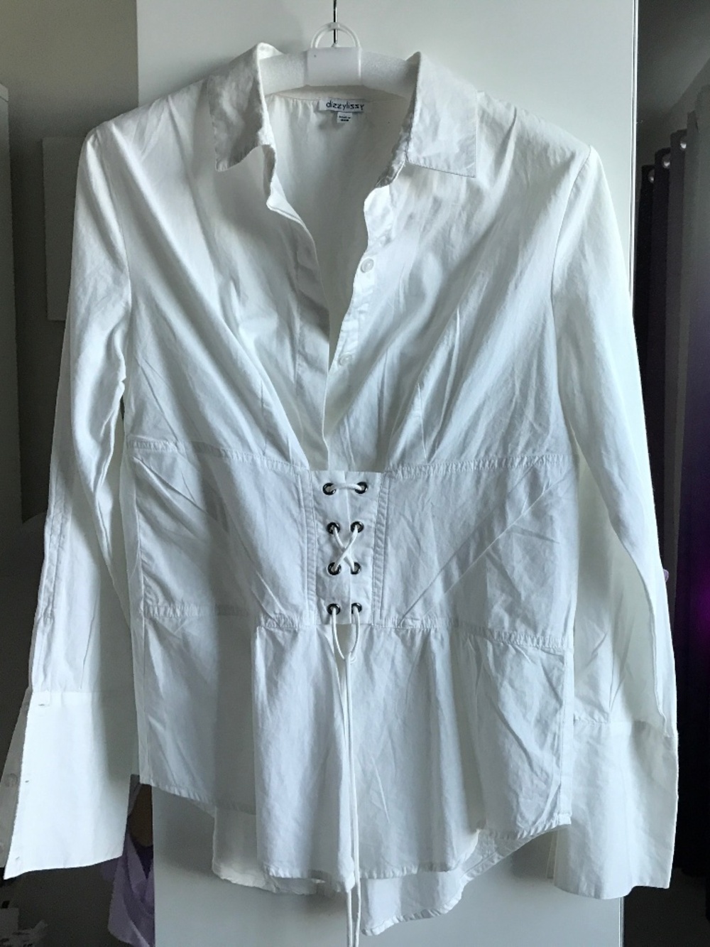 Dizzy-Litzy white casual white long sleeve shirt, L